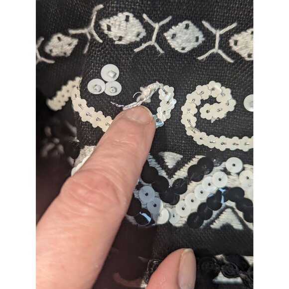 Vintage DKNY Boho Festival Boxy Cropped Beaded & Fringe Jacket 100% Linen Sz M - Picture 4 of 13